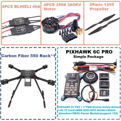 B-CUBE 550 Hexa Frame PIXHAWK  6C PRO M8N Flight Control Carbon Ardupilot Radio Telemetry Quadcopter  40A 3508 380KV Motor ESC