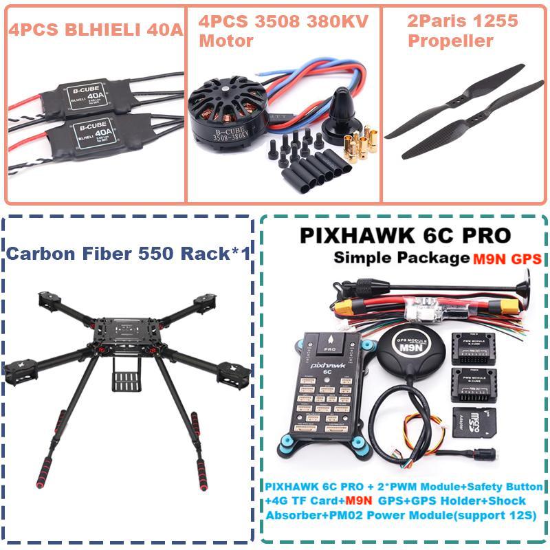 B-CUBE 550 Hexa Frame PIXHAWK  6C PRO M9N Flight Control Carbon Ardupilot Radio Telemetry Quadcopter  40A 3508 380KV Motor ESC