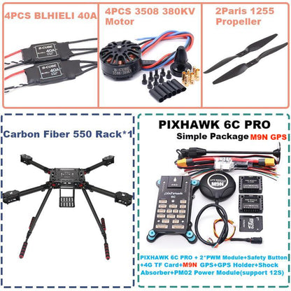 B-CUBE 550 Hexa Frame PIXHAWK  6C PRO M9N Flight Control Carbon Ardupilot Radio Telemetry Quadcopter  40A 3508 380KV Motor ESC