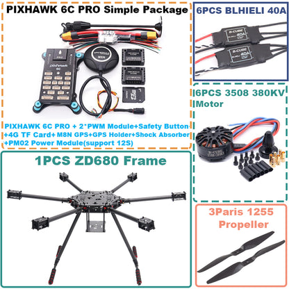 B-CUBE ZD680 6C PRO M8N Full Carbon Fiber Hexa-Rotor Foldable Arm Hexacopter Frame Kit PIXHAWK   with Unflodable Landing Gear