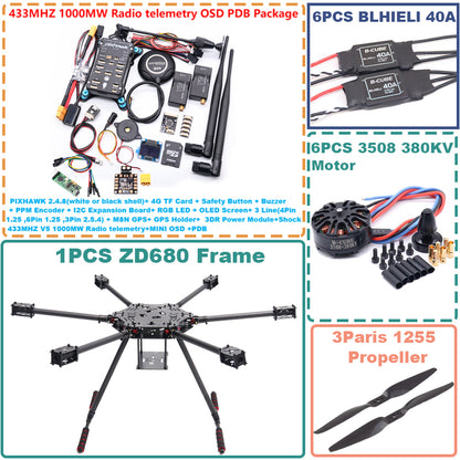 B-CUBE ZD680  PIXHAWK 2.4.8 Full Carbon Fiber Hexa-Rotor Foldable Arm Hexacopter Frame Kit forCopter with Unflodable Landing Gear
