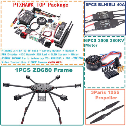 B-CUBE ZD680  PIXHAWK 2.4.8 Full Carbon Fiber Hexa-Rotor Foldable Arm Hexacopter Frame Kit forCopter with Unflodable Landing Gear