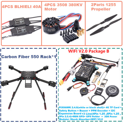 B-CUBE 550 Hexa Frame PIXHAWK2.4.8 M8N Flight Control Carbon Ardupilot Radio Telemetry Quadcopter BLHELI 40A 3508 380KV Motor ESC