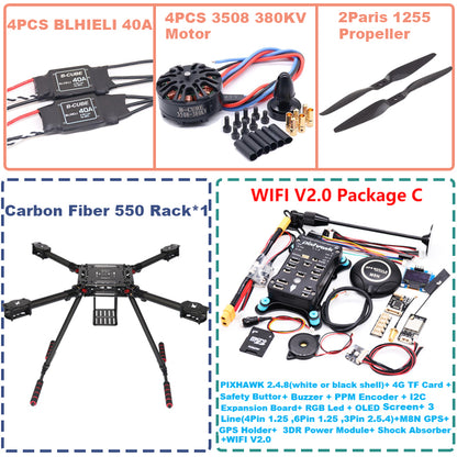 B-CUBE 550 Hexa Frame PIXHAWK2.4.8 M8N Flight Control Carbon Ardupilot Radio Telemetry Quadcopter BLHELI 40A 3508 380KV Motor ESC