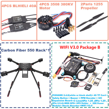 B-CUBE 550 Hexa Frame PIXHAWK2.4.8 M8N Flight Control Carbon Ardupilot Radio Telemetry Quadcopter BLHELI 40A 3508 380KV Motor ESC